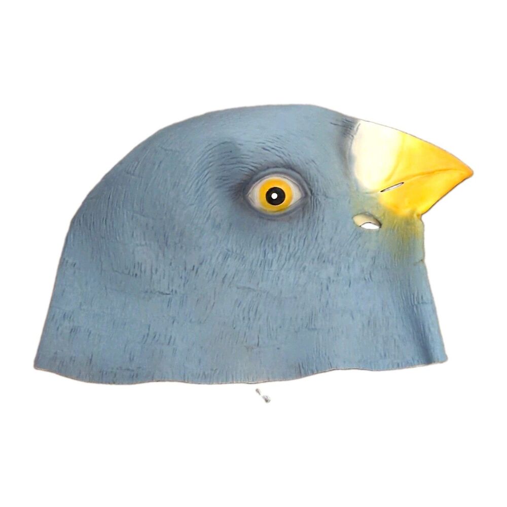 Gray Yellow Bird Head Latex Full Mask w/ Eye Holes Adult Unisex One Size